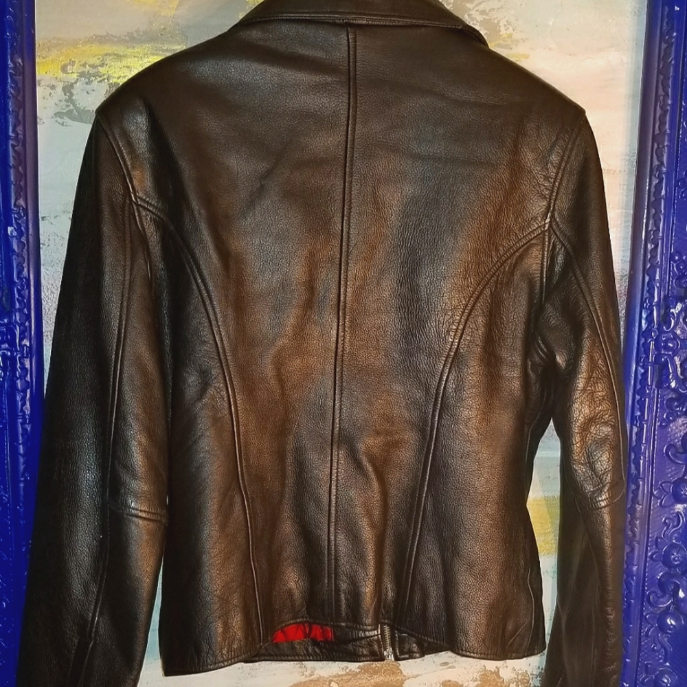 Vintage Biker Jacket.  Black genuine  leather coat Women's XL